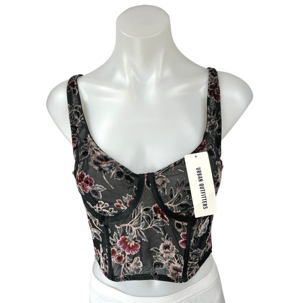 NEW Urban Outfitters Bella Floral Lace Velvet Sleeveless Crop Corset Tank Top L